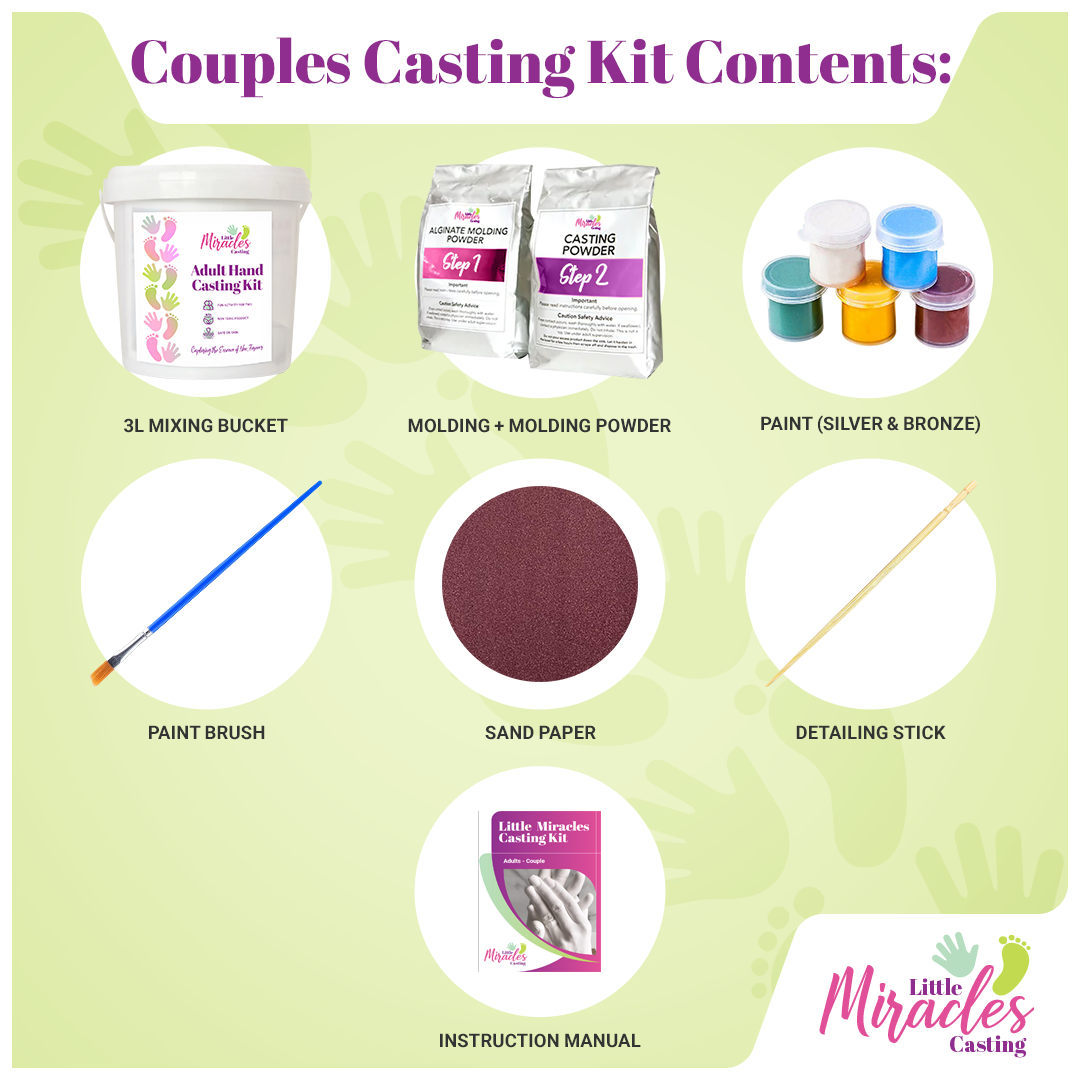 couple hand casting kit material in a bucket kit